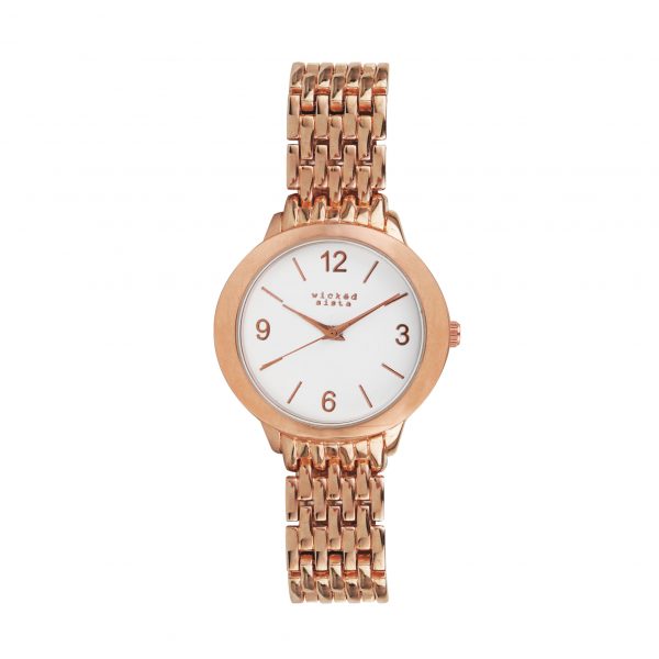 Delicate rose gold watch on bracelet band