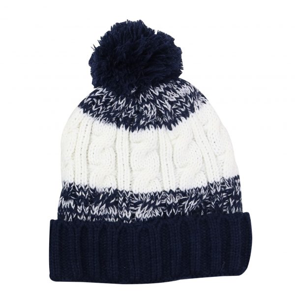 Foote Street multi stripe beanie with pom pom