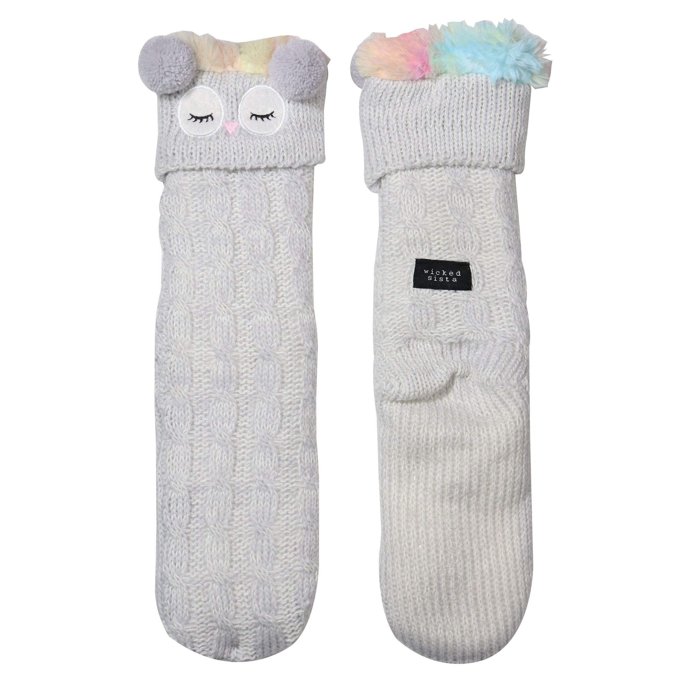 Grey owl slipper socks