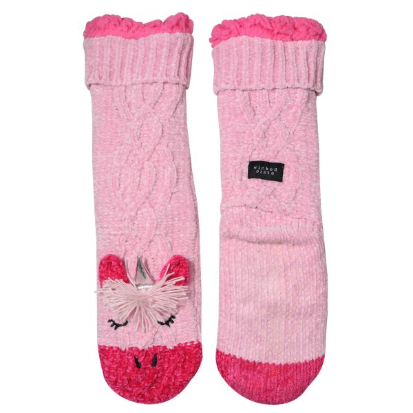 Pink chenille unicorn slipper socks