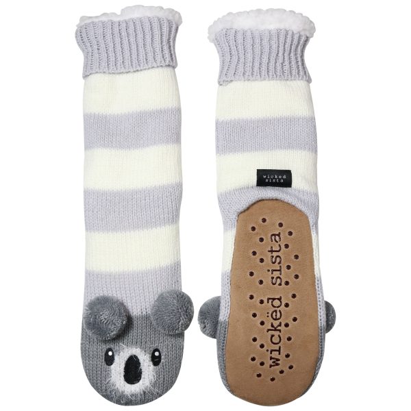 Grey koala stripe slipper socks