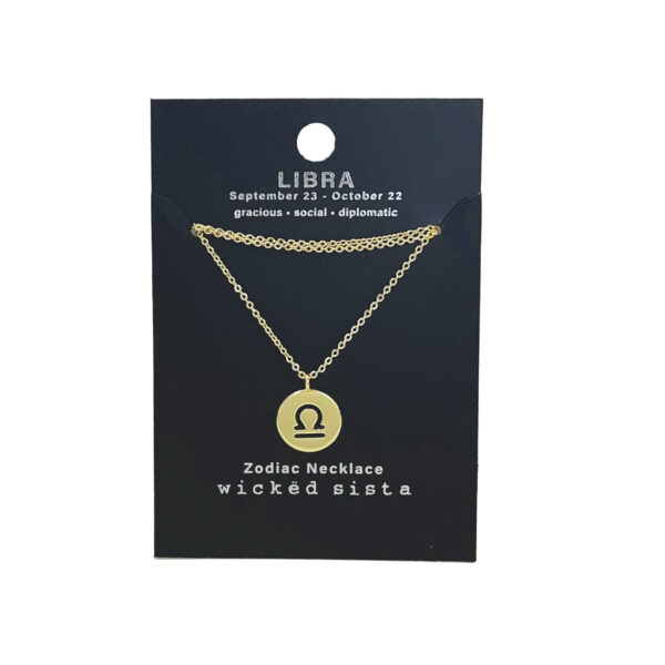 Libra gold zodiac disc necklace